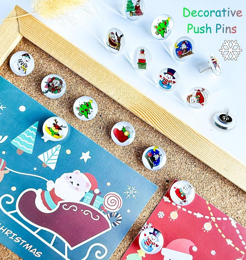 Tandarui 24Pcs Christmas Decorative Push pins,Cute Bulletin Board Tacks,Cork Board Tacks,Thumb Tack Decorative for CorkBoard, Office Organization or Home - Image 2